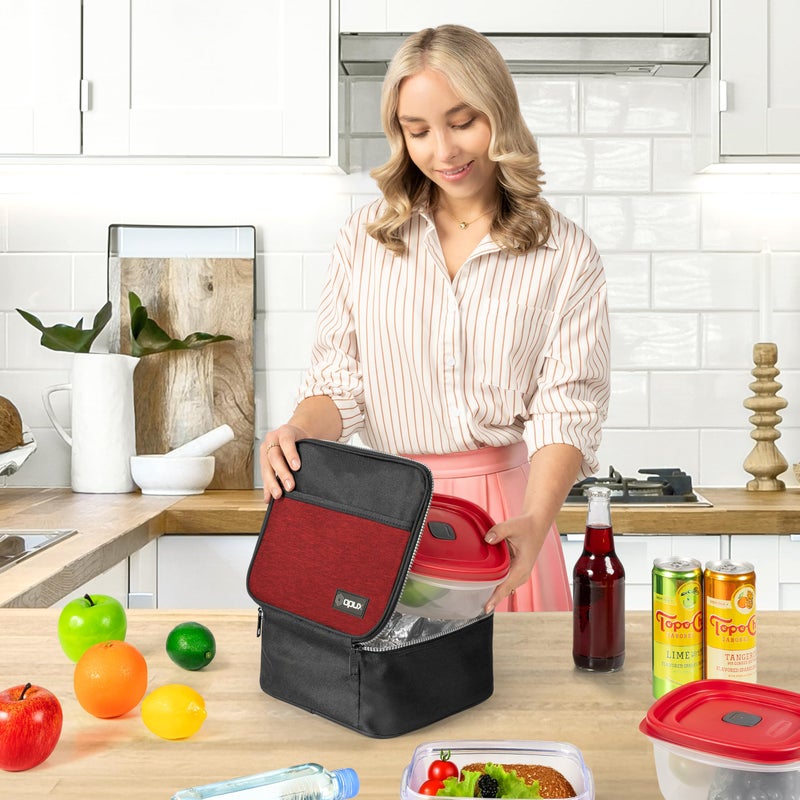 opux Insulated Lunch Bag Kids, Lunch Box for School Boy Girl, Leakproof Small Reusable Compact Soft Mini Cooler Bag, Toddler Small Lunch Boxes Kit Pail with Front Side Pockets (Red) - Image 3